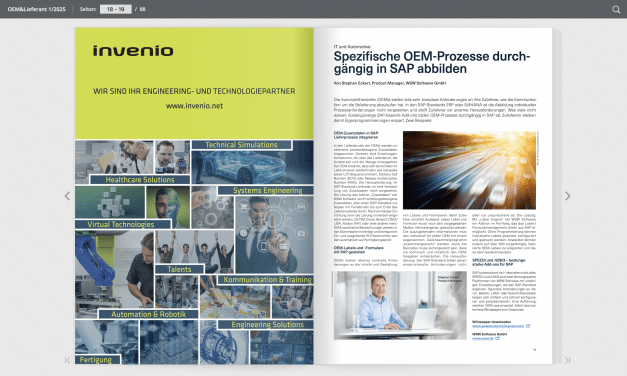 Lesen Sie den Beitrag von Stephan Eckert, Product Manager, WSW Software GmbH zum Thema „Spezifische OEM-Prozesse durchgängig in SAP abbilden“