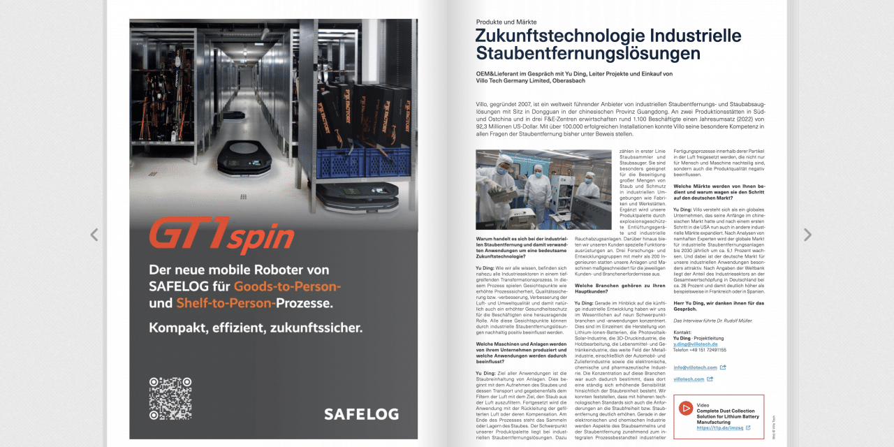 Interview mit Yu Ding, Leiter Projekte und Einkauf von  Villo Tech Germany Limited, Oberasbach