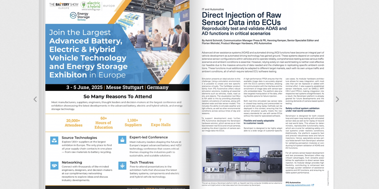 Direct Injection of Raw Sensor Data into ECUs Reproducibly test and validate ADAS and AD functions in critical scenarios