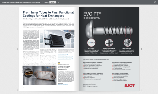 From Inner Tubes to Fins: Functional Coatings for Heat Exchangers By Dr. Georg Wagner and Manuel Staub, NTC Nano Tech Coatings GmbH, Tholey (Saarland)