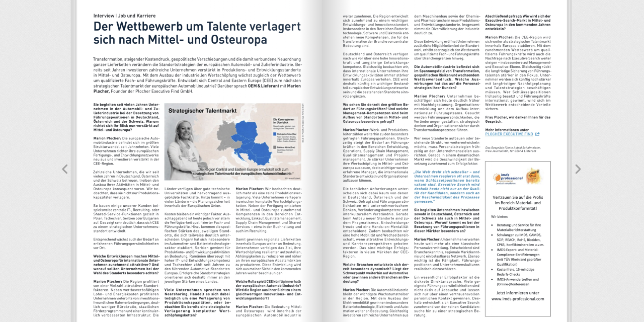 Interview mit Marion Plocher, Founder der Plocher Executive Find GmbH zum Thema „Der Wettbewerb um Talente verlagert sich nach Mittel- und Osteuropa“